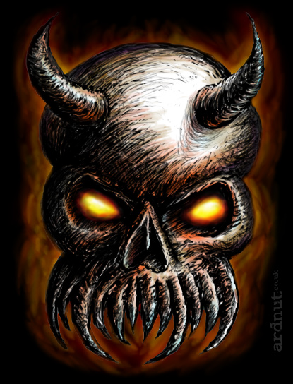 Flaming Horned Skull Sketch